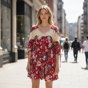 Umgee Floral Print Scoop Neck Puff Sleeve Dress
New